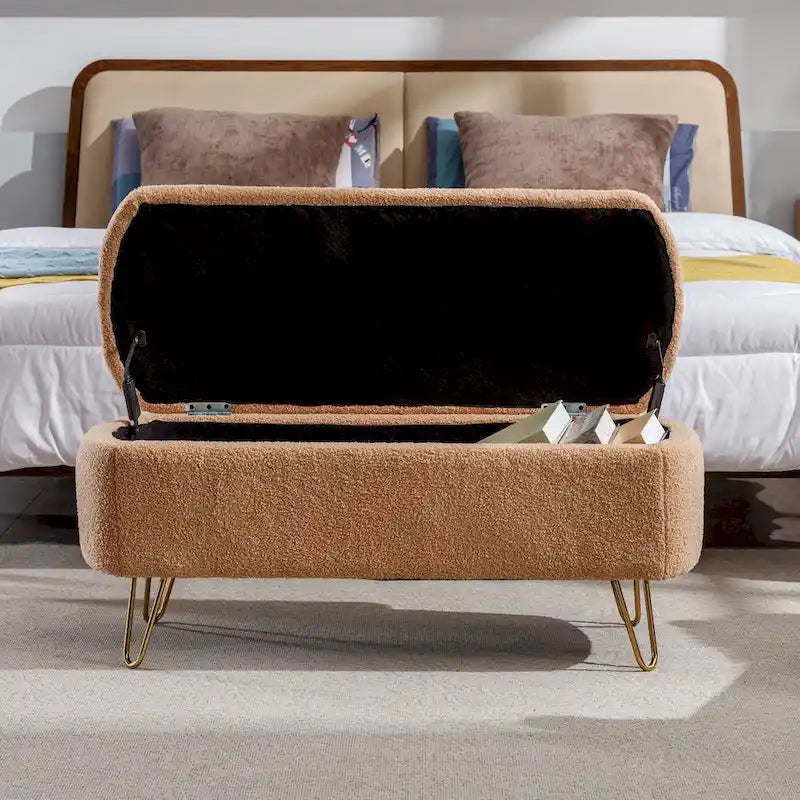 Faux Fur Storage Bench with Padded Seat