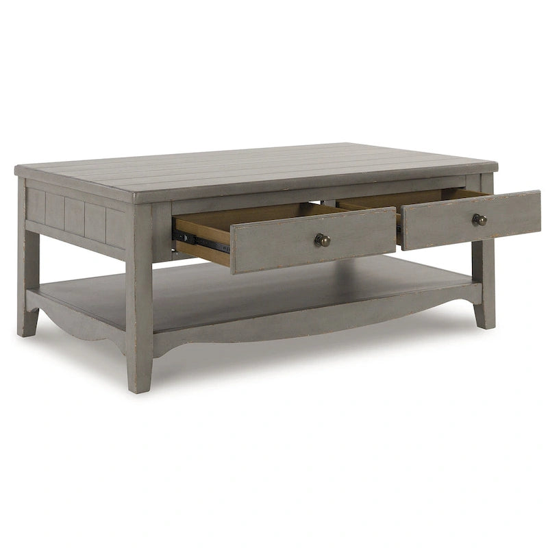 Mesa de centro retangular com gavetas e prateleira inferior - 50W x 30D x 20H