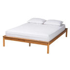Mid-Century Modern Honey Oak Wood Bed Frame