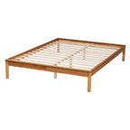 Mid-Century Modern Honey Oak Wood Bed Frame