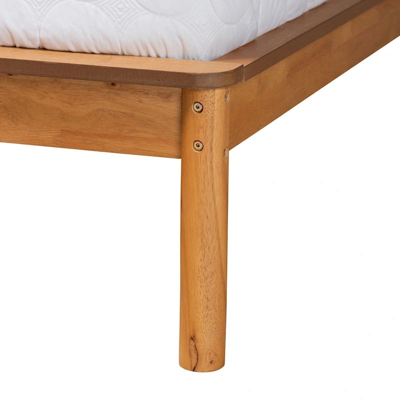Mid-Century Modern Honey Oak Wood Bed Frame