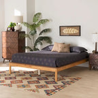 Mid-Century Modern Honey Oak Wood Bed Frame
