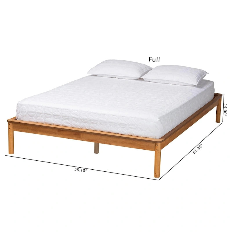 Mid-Century Modern Honey Oak Wood Bed Frame