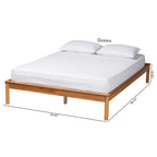 Mid-Century Modern Honey Oak Wood Bed Frame