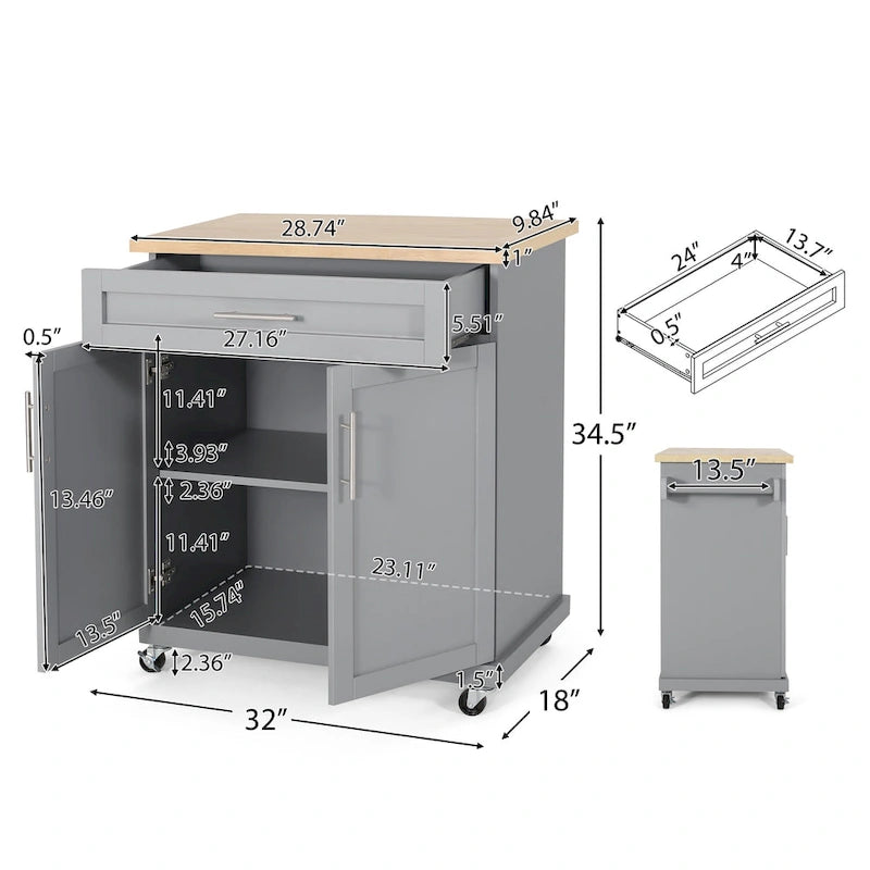 Kitchen Cart with Wheels and Storage Cabinet