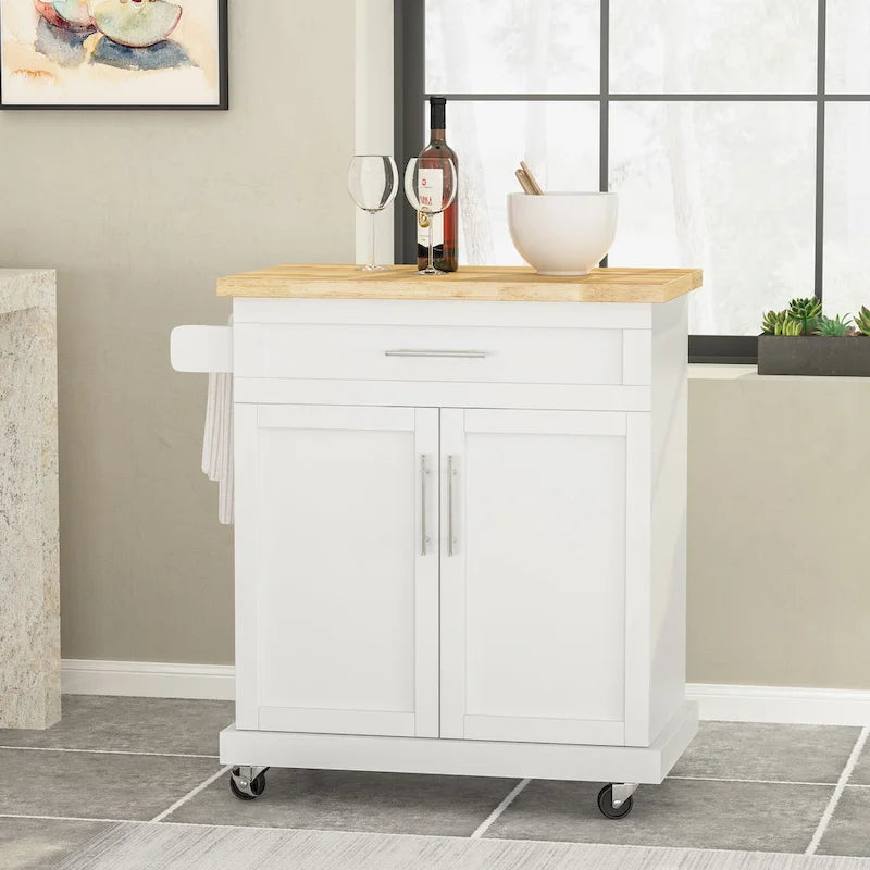 Kitchen Cart with Wheels and Storage Cabinet
