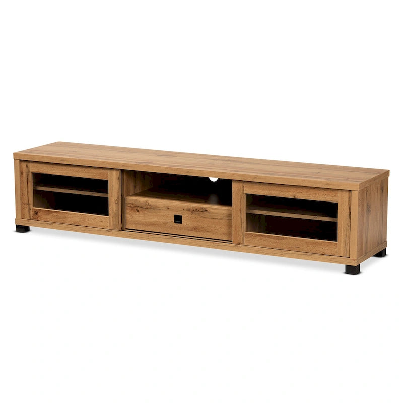 Meuble TV en bois avec 1 tiroir et étagères de rangement