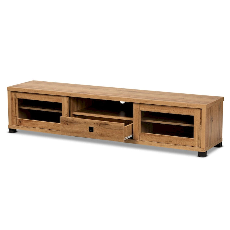 Meuble TV en bois avec 1 tiroir et étagères de rangement