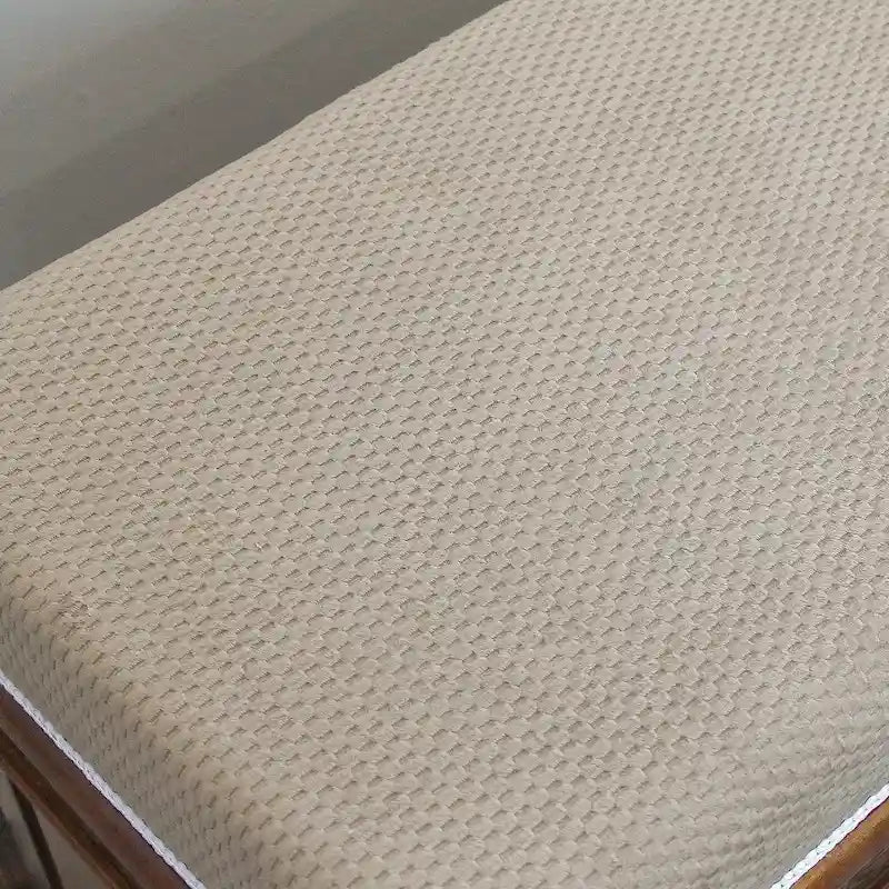 Aufbewahrungsbank aus geschnitztem Holz mit zwei Schubladen und gepolsterter Sitzfläche