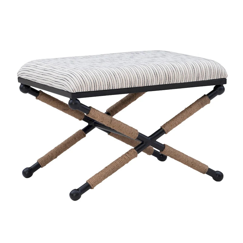 Banco decorativo boho com estrutura metálica