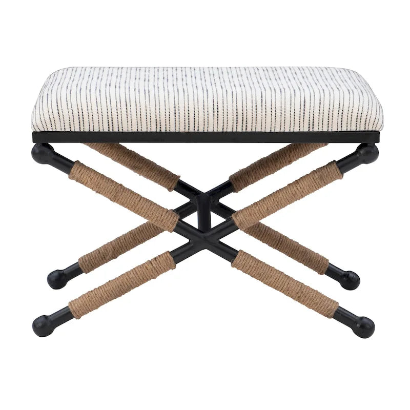 Banco decorativo boho com estrutura metálica