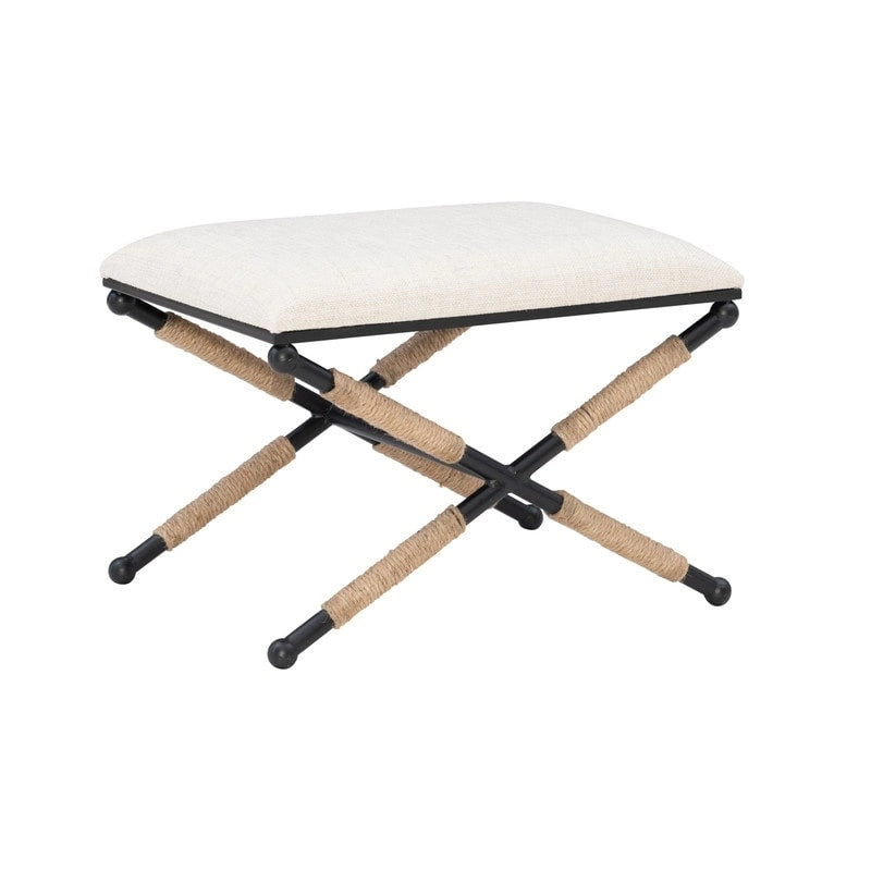 Banco decorativo boho com estrutura metálica