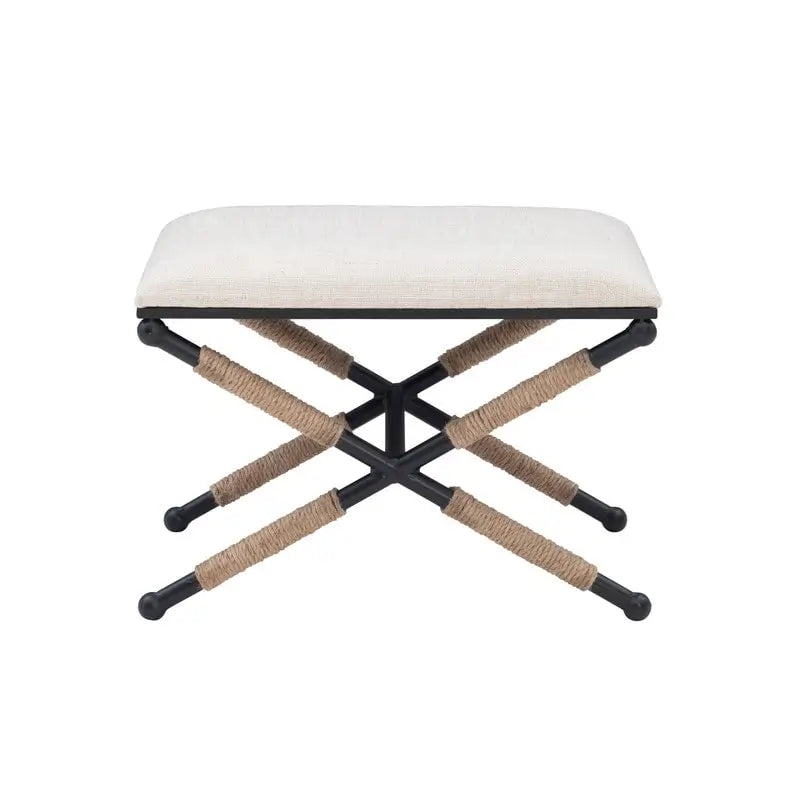 Banco decorativo boho com estrutura metálica