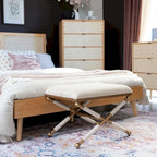 Banco decorativo boho com estrutura metálica