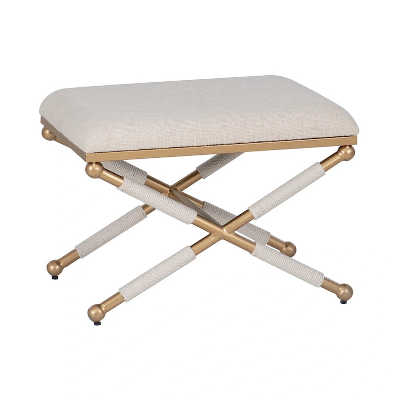 Banco decorativo boho com estrutura metálica