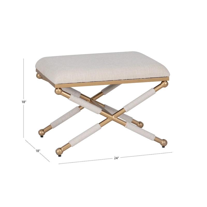 Banco decorativo boho com estrutura metálica