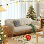 Moderne 3-zitsbank van gestoffeerde katoen-linnenstof, beige