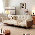 Moderne 3-zitsbank van gestoffeerde katoen-linnenstof, beige