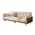 Moderne 3-zitsbank van gestoffeerde katoen-linnenstof, beige