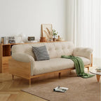Moderne 3-zitsbank van gestoffeerde katoen-linnenstof, beige