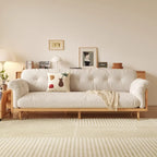 Moderne 3-zitsbank van gestoffeerde katoen-linnenstof, beige