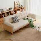 Moderne 3-zitsbank van gestoffeerde katoen-linnenstof, beige