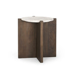 Round Accent Table with Wood Base and Marble Top