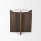 Round Accent Table with Wood Base and Marble Top