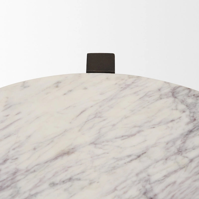Round Accent Table with Wood Base and Marble Top