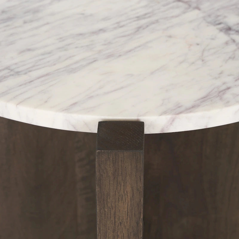 Round Accent Table with Wood Base and Marble Top