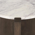 Round Accent Table with Wood Base and Marble Top