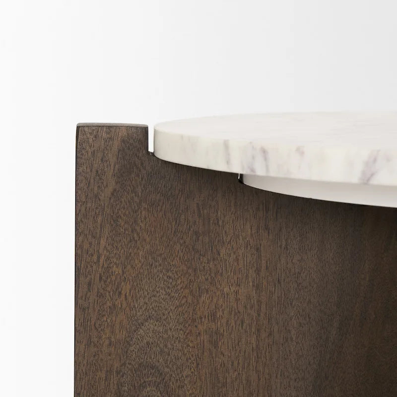 Round Accent Table with Wood Base and Marble Top