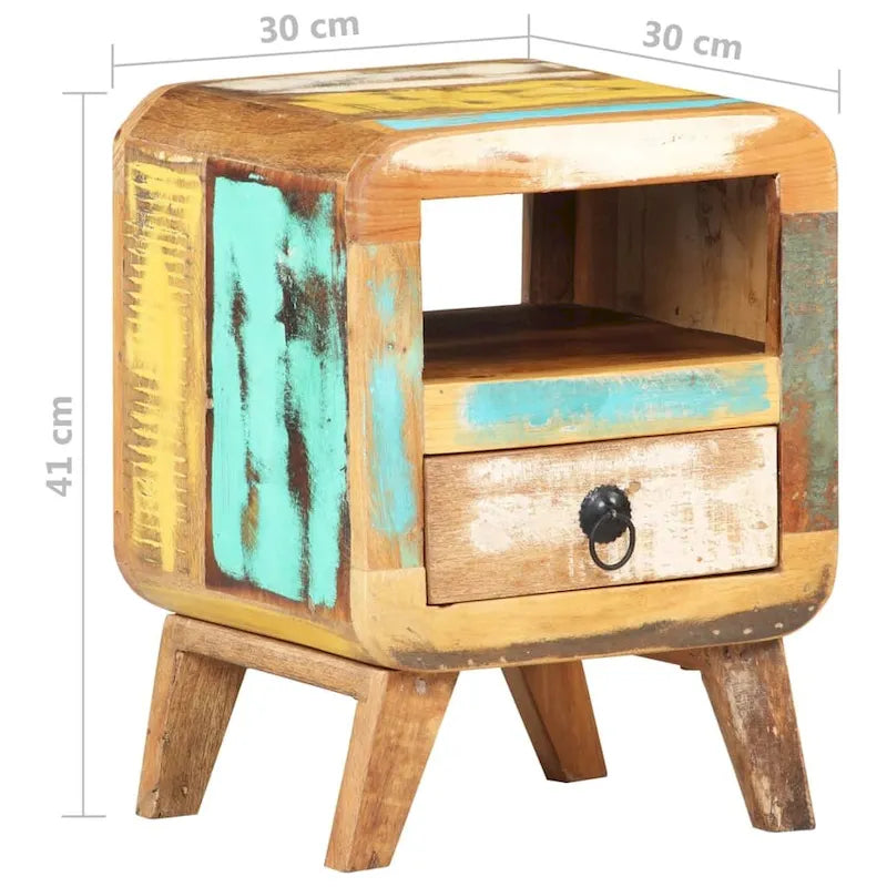 Wooden Bedside Cabinet with Drawer and Solid Wood Legs - 11.8 x 11.8 x 16.1 in