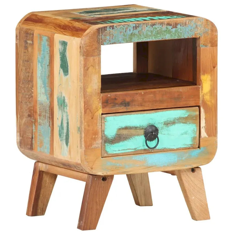Wooden Bedside Cabinet with Drawer and Solid Wood Legs - 11.8 x 11.8 x 16.1 in
