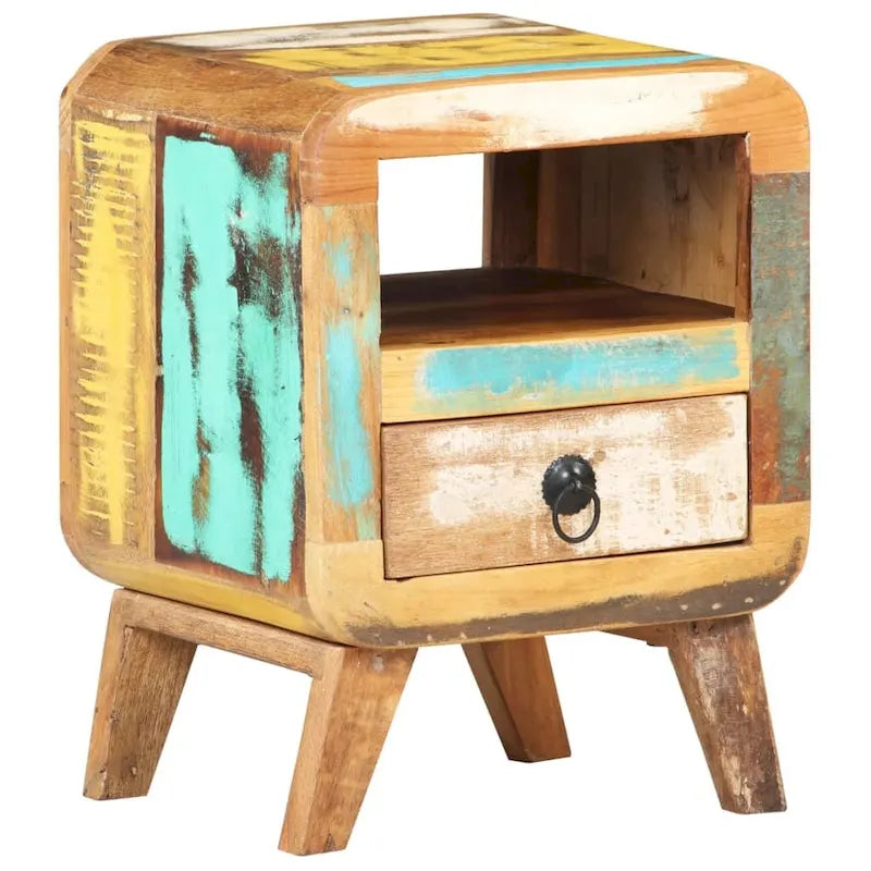 Wooden Bedside Cabinet with Drawer and Solid Wood Legs - 11.8 x 11.8 x 16.1 in