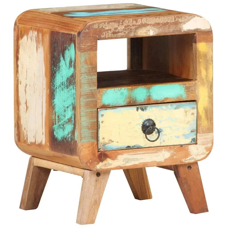 Wooden Bedside Cabinet with Drawer and Solid Wood Legs - 11.8 x 11.8 x 16.1 in