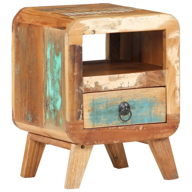 Wooden Bedside Cabinet with Drawer and Solid Wood Legs - 11.8 x 11.8 x 16.1 in