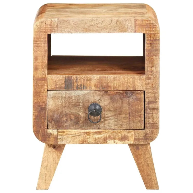 Wooden Bedside Cabinet with Drawer and Solid Wood Legs - 11.8 x 11.8 x 16.1 in