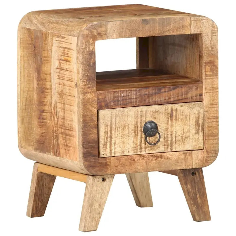 Wooden Bedside Cabinet with Drawer and Solid Wood Legs - 11.8 x 11.8 x 16.1 in