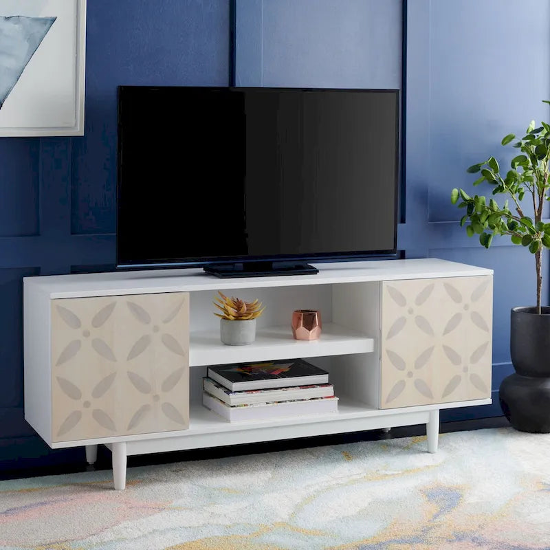 SAFAVIEH Krysta 3 Shelf Patterned Media Stand - 54 W x 15 D x 22 H - 54Wx15Dx22H