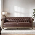 3-osobowa sofa ze skóry ekologicznej z drewnianą ramą i nogami