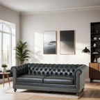 3-osobowa sofa ze skóry ekologicznej z drewnianą ramą i nogami