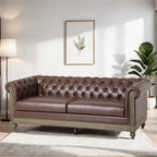 3-osobowa sofa ze skóry ekologicznej z drewnianą ramą i nogami