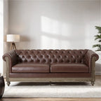 3-osobowa sofa ze skóry ekologicznej z drewnianą ramą i nogami