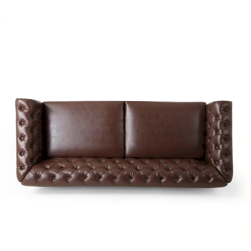 3-osobowa sofa ze skóry ekologicznej z drewnianą ramą i nogami