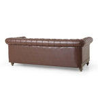 3-osobowa sofa ze skóry ekologicznej z drewnianą ramą i nogami