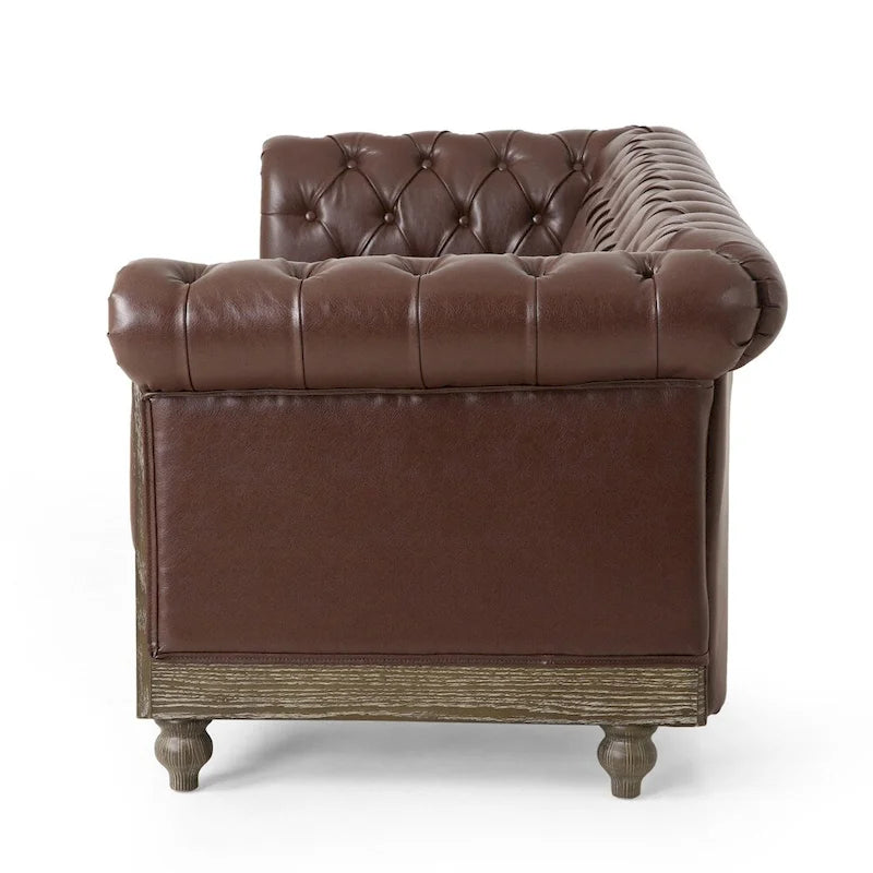 3-osobowa sofa ze skóry ekologicznej z drewnianą ramą i nogami