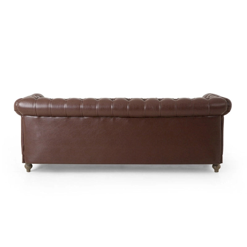 3-osobowa sofa ze skóry ekologicznej z drewnianą ramą i nogami