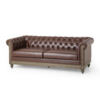 3-osobowa sofa ze skóry ekologicznej z drewnianą ramą i nogami