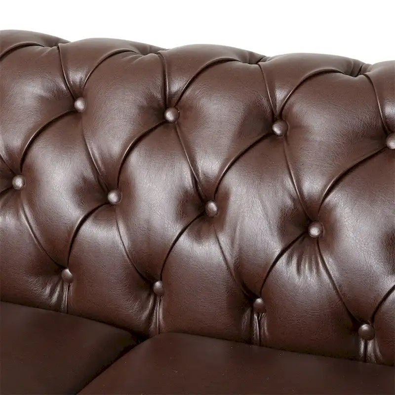 3-osobowa sofa ze skóry ekologicznej z drewnianą ramą i nogami